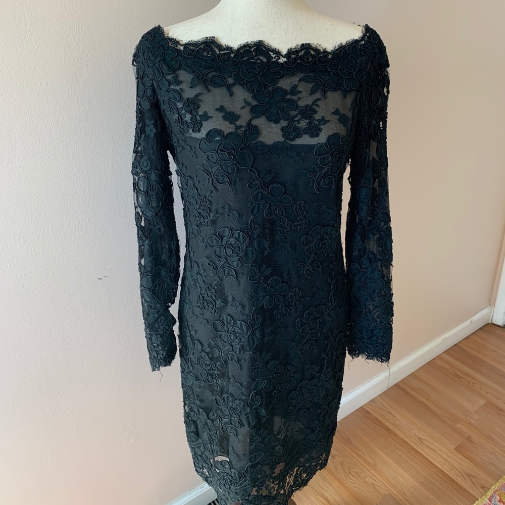 Vintage 80s 90s CALVIN KLEIN Black lace Dress - Size 8